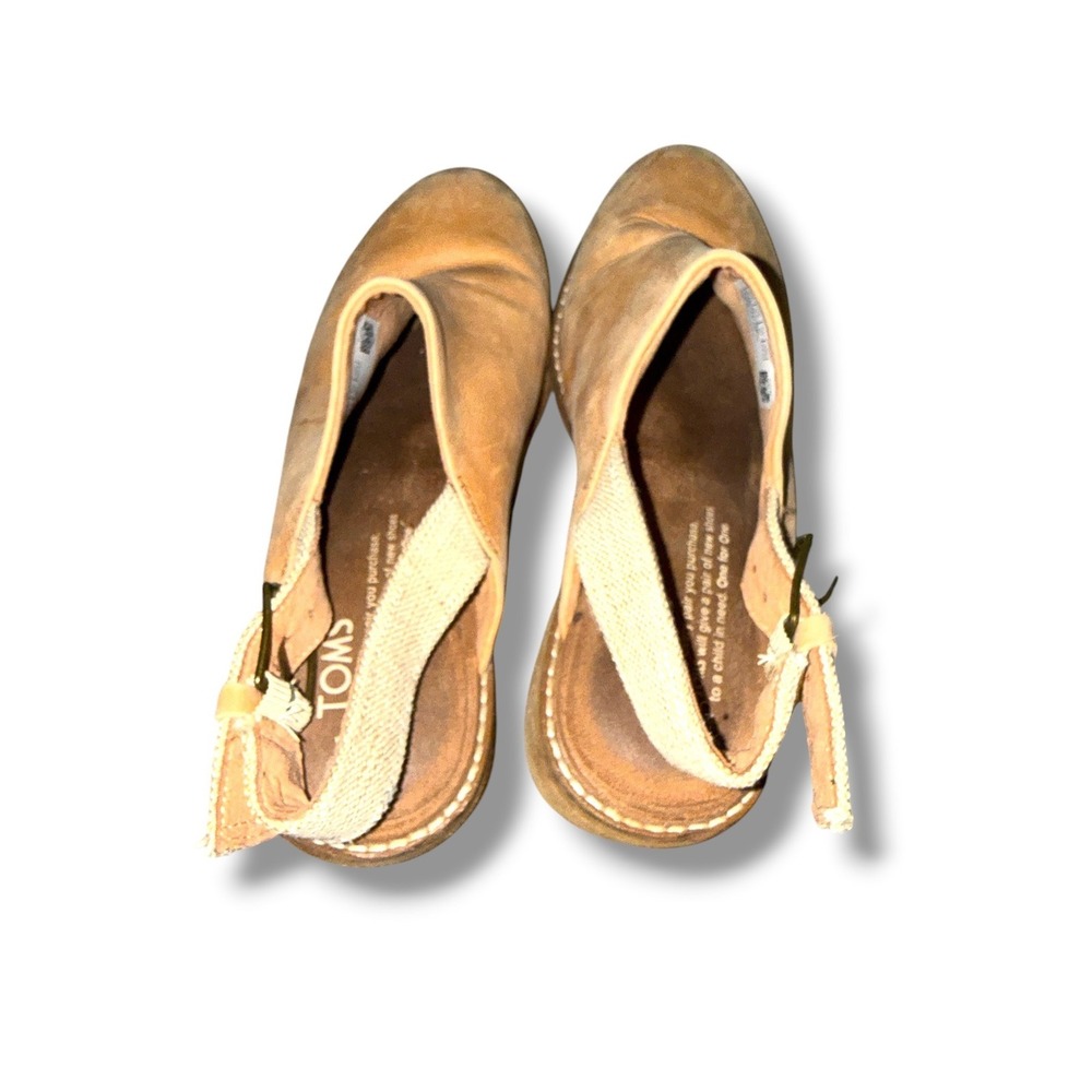 TOMS Leila Slingback Mules Womens 6.5 Tan Leather Block Heel Clogs Buckle Back - Picture 12 of 14